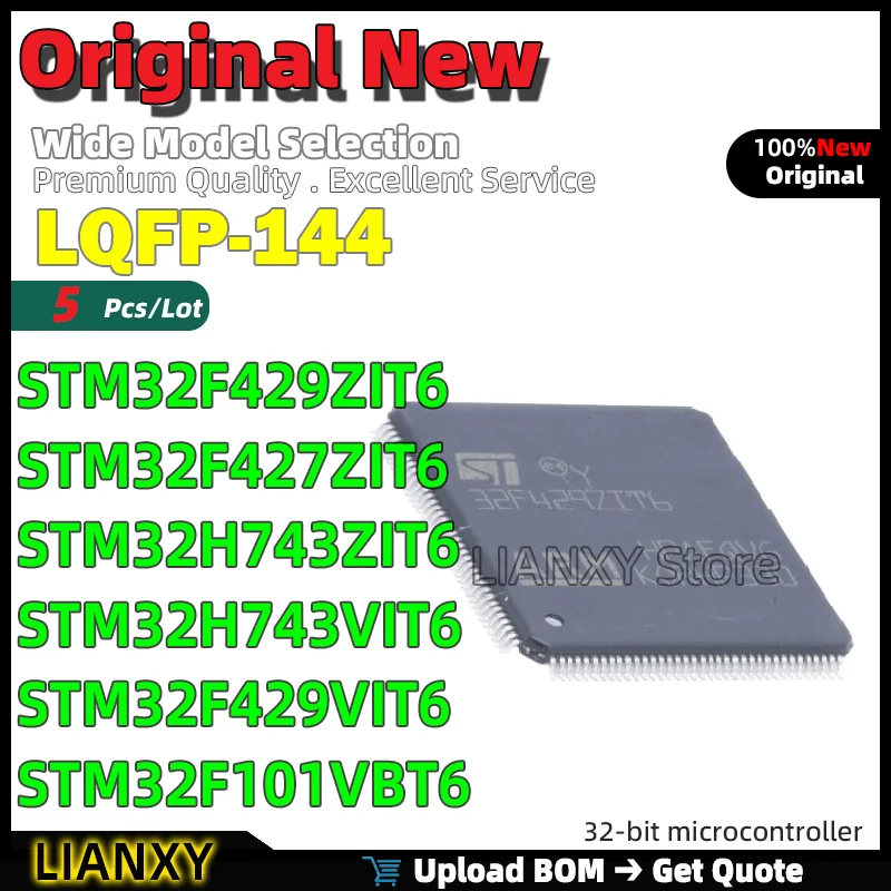

5pcs LQFP-144 STM32F429ZIT6 STM32F427ZIT6 STM32H743ZIT6 STM32H743VIT6 STM32F429VIT6 STM32F101VBT6 32-bit microcontroller New