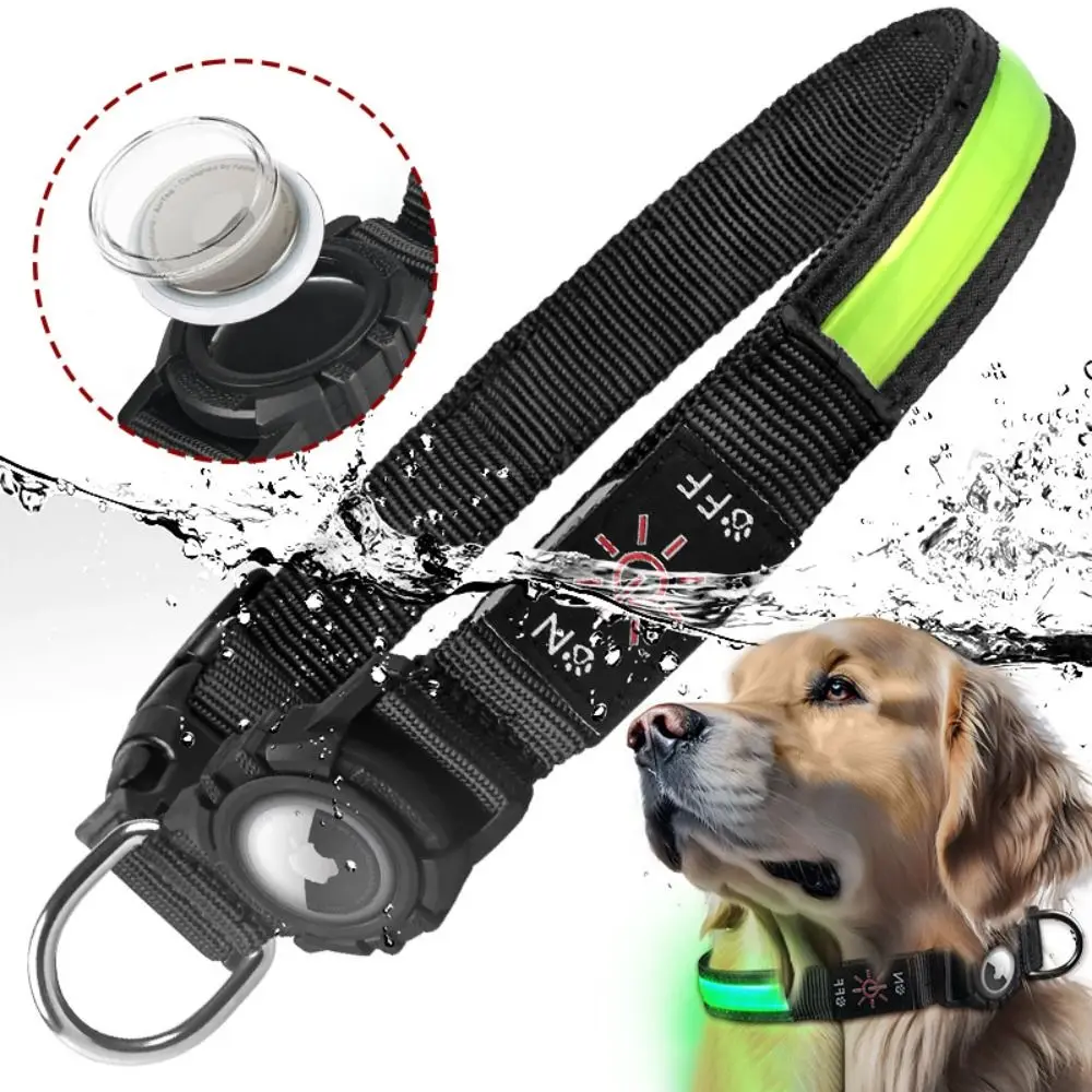 New Waterproof Luminous Dog Collar USB Chargeable Adjustable Led Collar Light Fabric IPX6 Tracker Case for Airtag Night