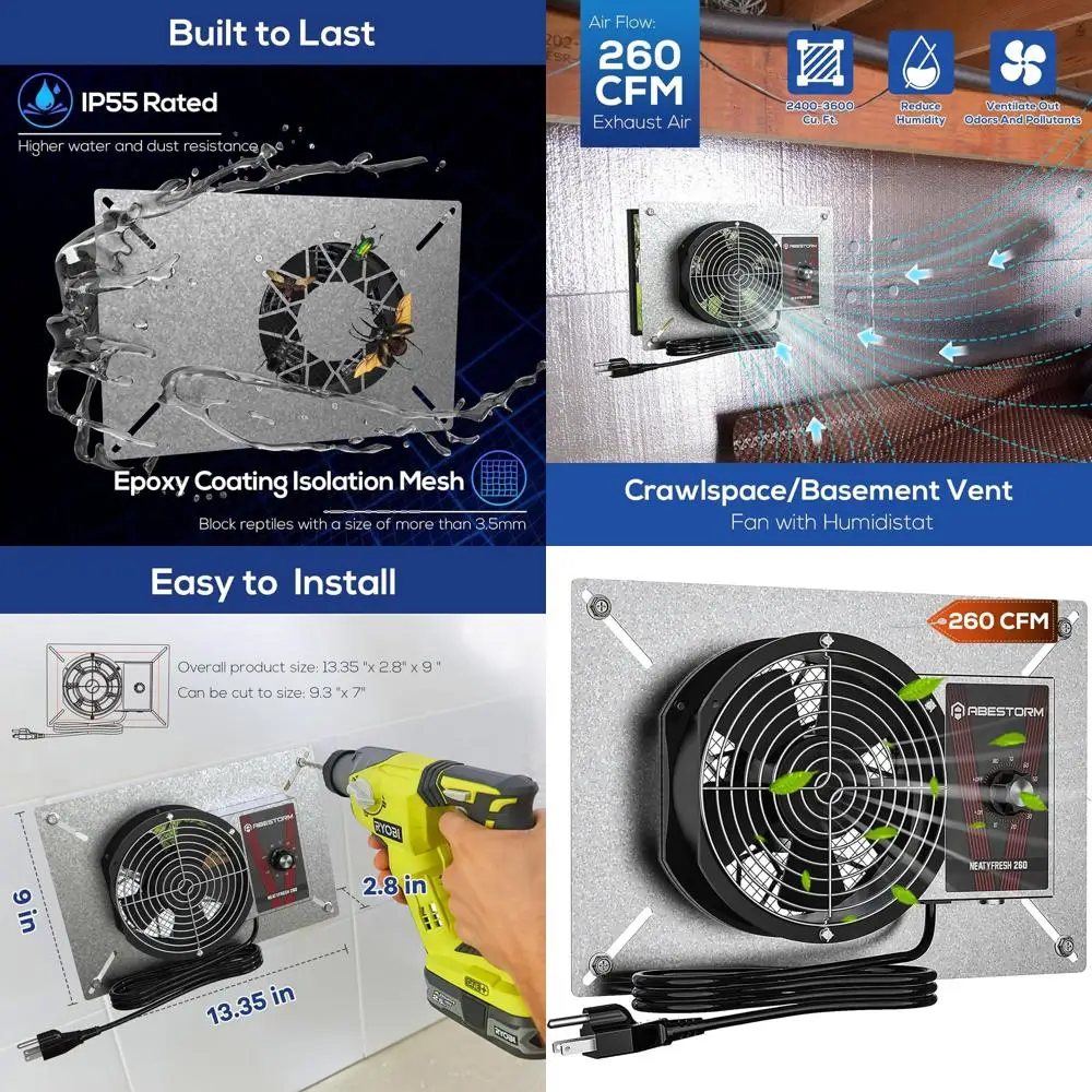 

6.7 Ventilation Fan with IP55 Protection, Humidity Sensor for Basement, Garage, and Attic