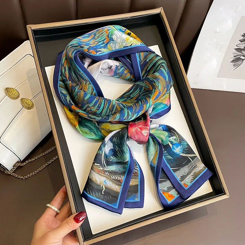 Design Luxury Brand 100% Real Silk Scarf Women Ladies Neck Tie Wrap Shawl Bandana Fashion Kerchief Foulard Female Spring Scarves