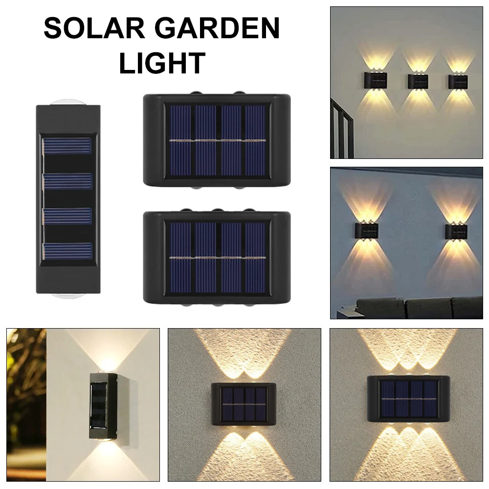 Luces solares led impermeables, lámpara de pared, arriba y abajo, valla, jardín, Patio, paisaje, iluminación exterior, decoración de Patio, 2, 4,