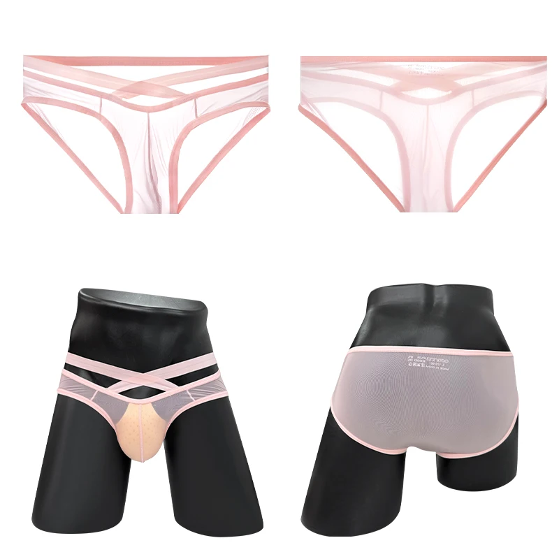 

3Pcs Gays Transparent Briefs Sexy Low-rise Crossover See-through Men's Panties Breathable Sissy Bikini Man Underwear Underpants