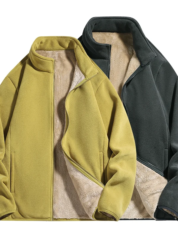 

Men's Warm Stand Collar Jaet Thi Windproof Outerwear Fce Lined Stand Fit Casual Sle Long Sve Zipper Closure