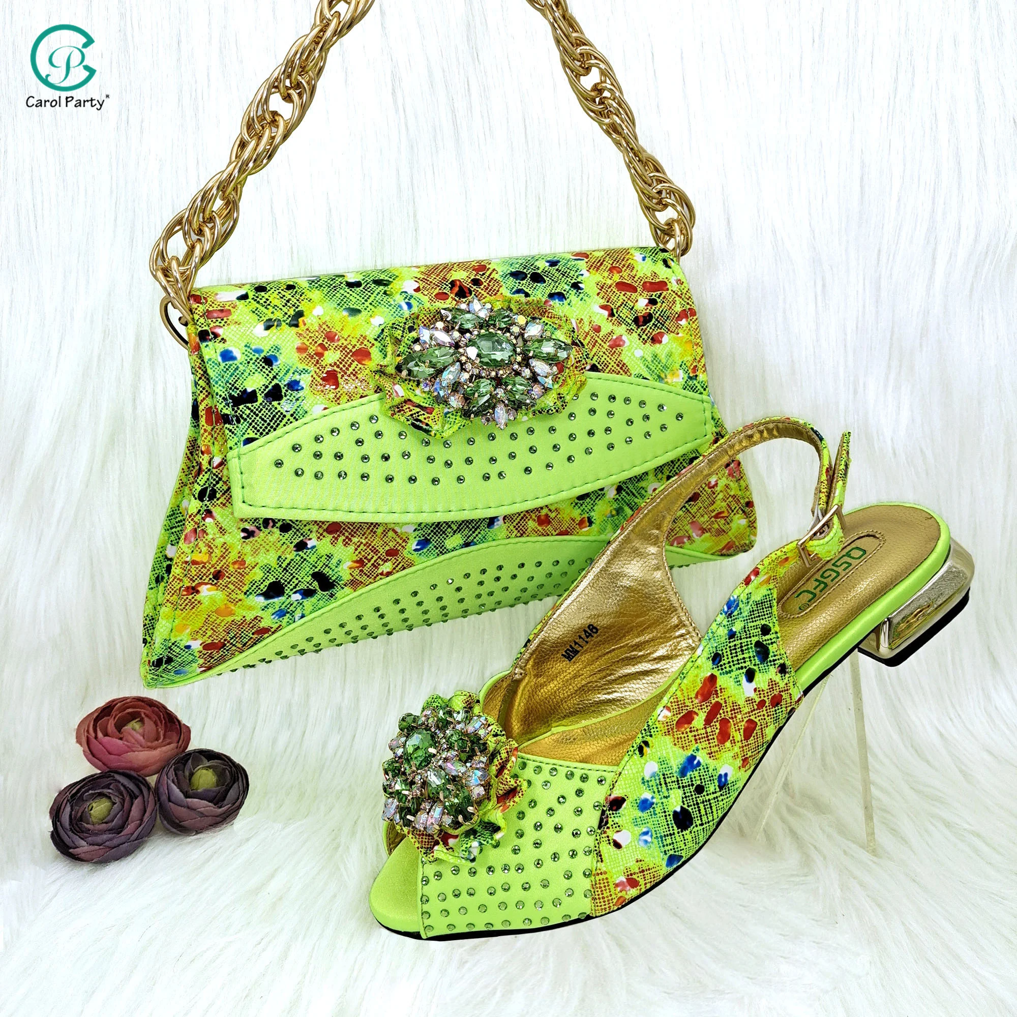 

Newest Lemoen Green Color Suitable For Daily And Banquet Parties Comfortable And Fashionable Women's Shoes And Bag Set