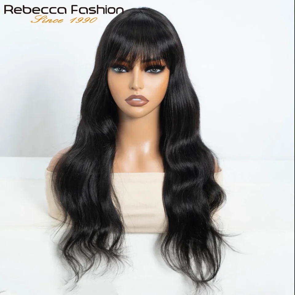 Loose Body Wave Wig Remy Hair Wear And Go Human Hair Wigs With Bang Natural Black Brown Blue 99J Ginger Orange Hair Wigs