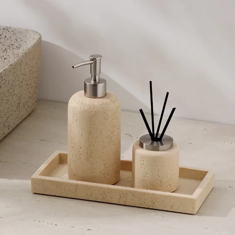 

Beige Retro Cave Stone Soap Dispenser, Bathroom Accessories, Shampoo Dispenser, Storage Tray, Tissue Box, Toothbrush Holder