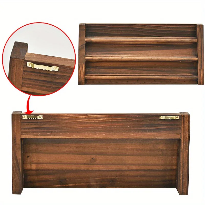 3-layer Wooden Commemorative Coin Display Rack with Pine Wood Burning Color for Coin Collection Items