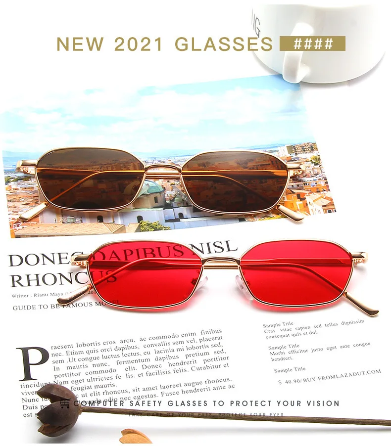 Neue Quadratische Sonnenbrille für Damen und Herren, Rechteckige Sonnenbrille mit Metallrahmen, Ovale Brillen für Männer und Frauen – Detail 5