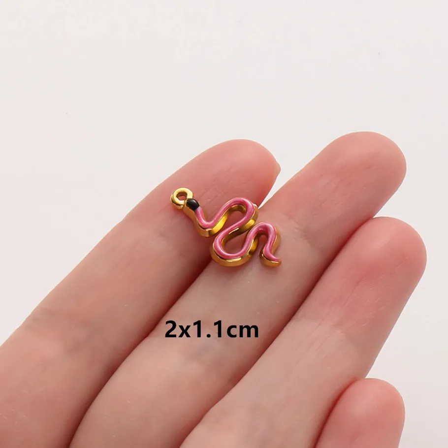 6 Stück Großhandel Rosa/Pinkfarbene Emaille-Tieranhänger Flamingo Schmetterling Seestern Edelstahl-Charms für Schmuckherstellung Halskette – Detail 17