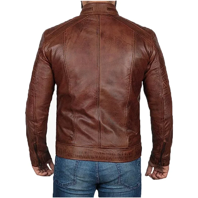 Europe and America Men Pu Leather Jacket Youth Standing Collar Punk Motorcycle Embossed-fit Leather Jacket