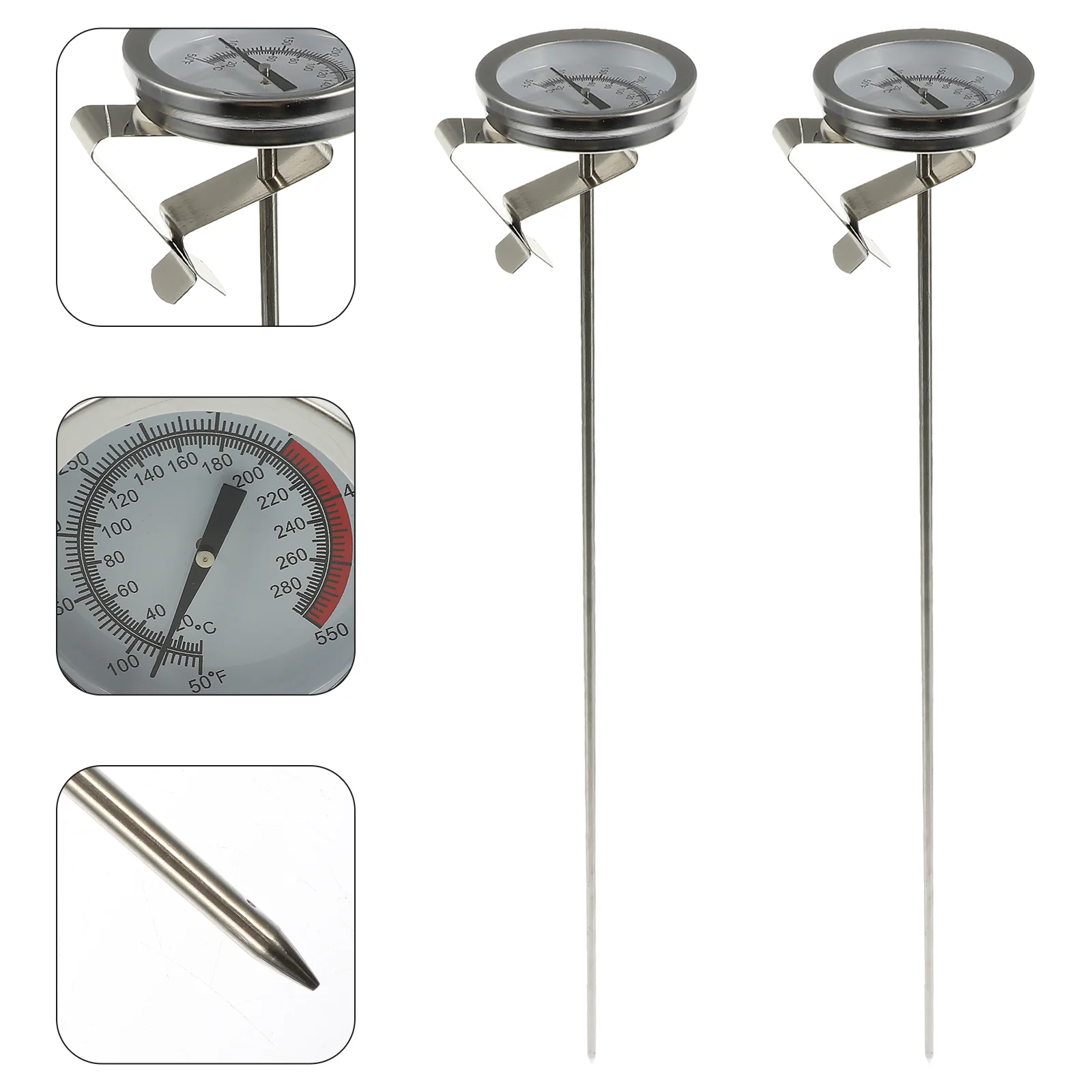 

2 Pcs Oil Thermometer Probe Type Food Barbecue Thermometers High Temperature Deep Fryer