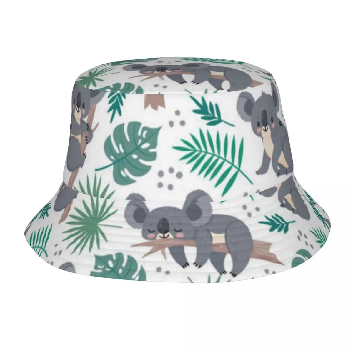 Bucket Hat Fisherman Cap For Women Men Gorras Summer Koalas Cute Australian Bears Tropical Leaves