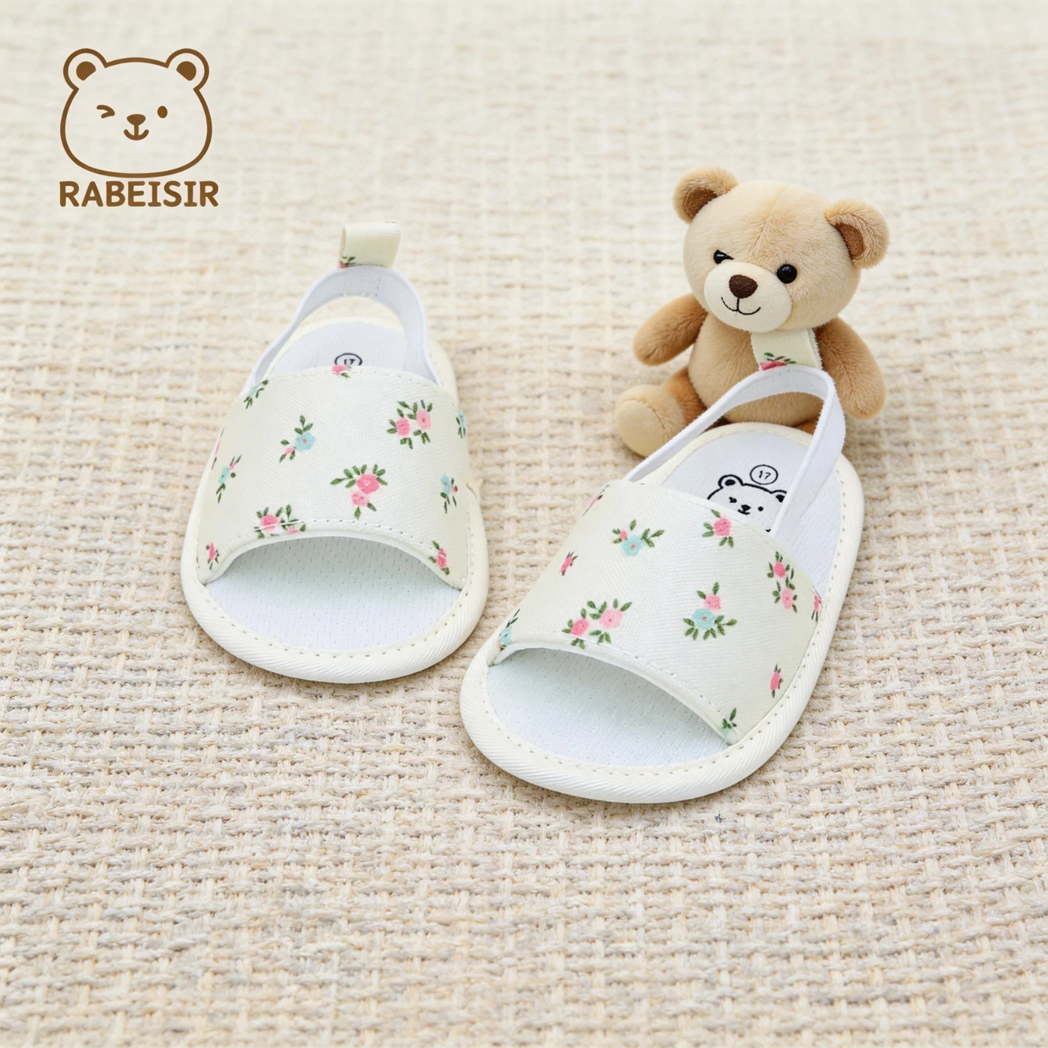 Spring and summer baby girl sandals 0-1 year old infant walking shoes open-toe sandals with fabric sole and non-slip design