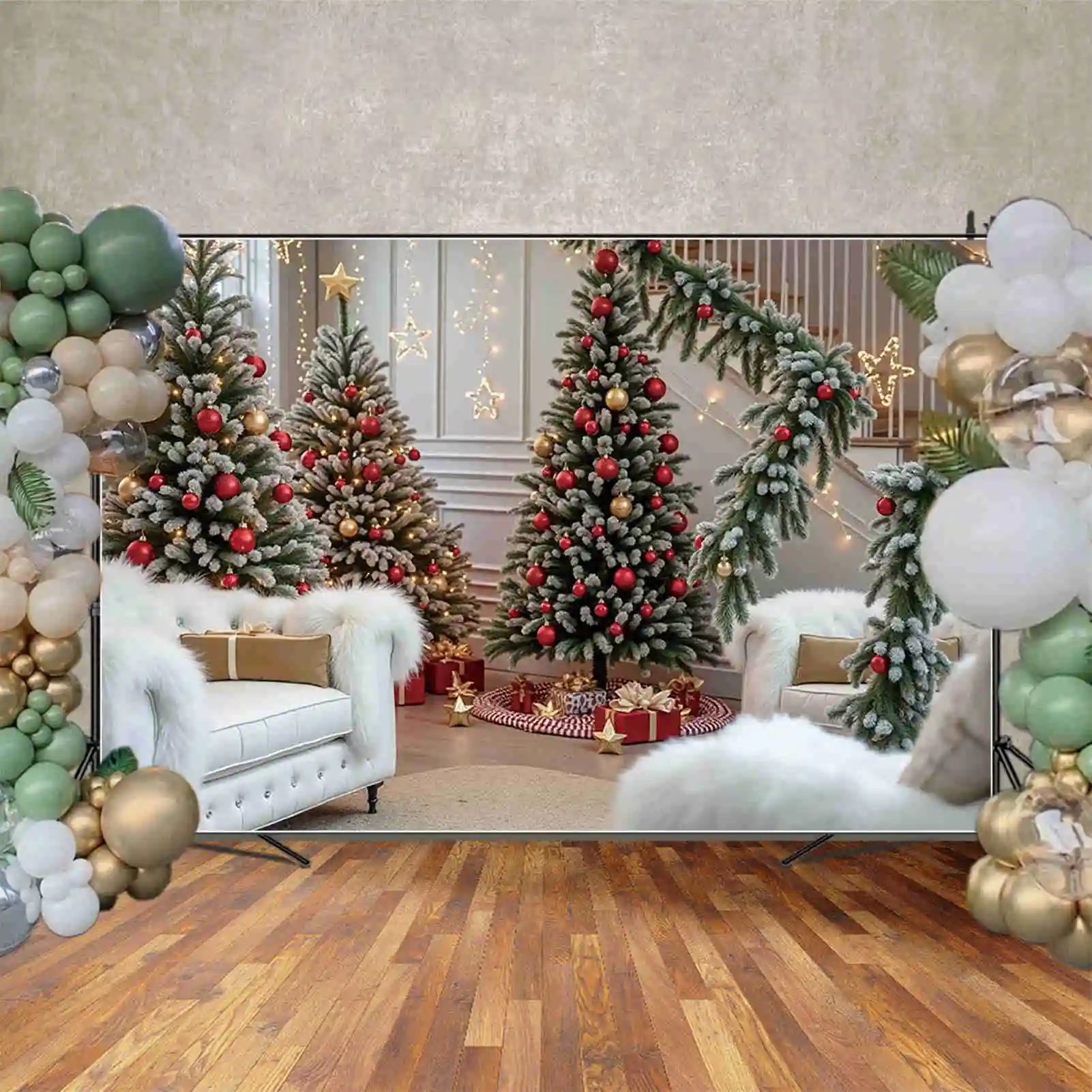 MOON.QG 2024 대형 크리스마스 트리 배경 사진 홈 인테리어 새해 배경 창 커튼 사진 스튜디오 용품