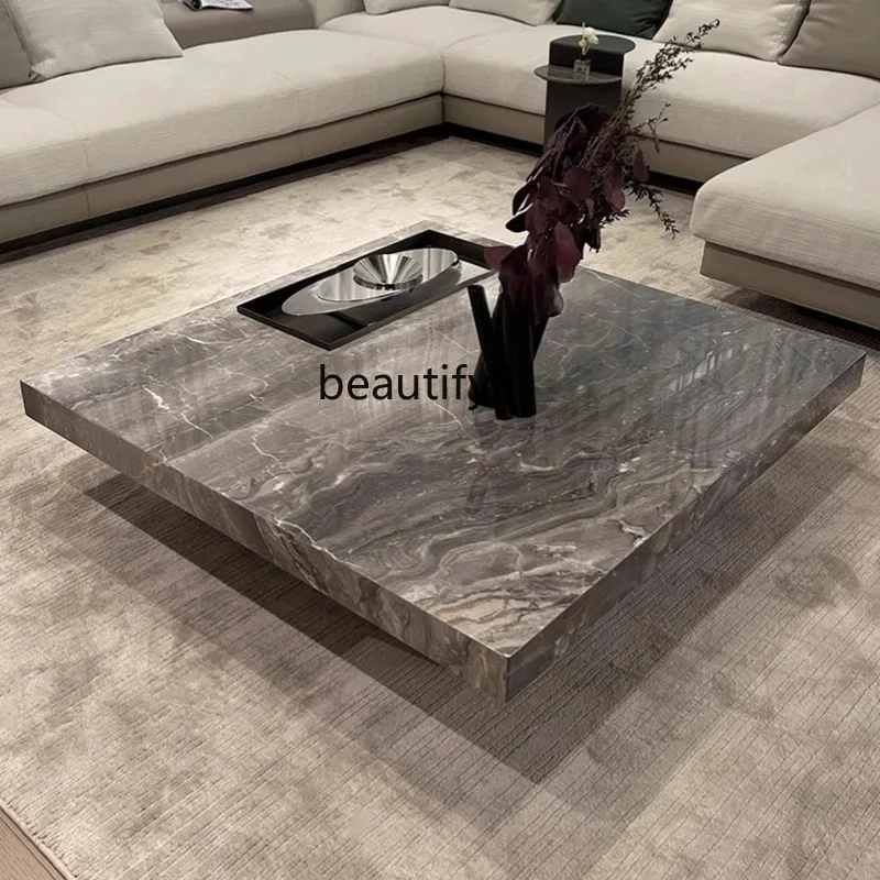 Imported Venetian brown natural marble coffee table Living room Italian suspended luxury stone coffee table