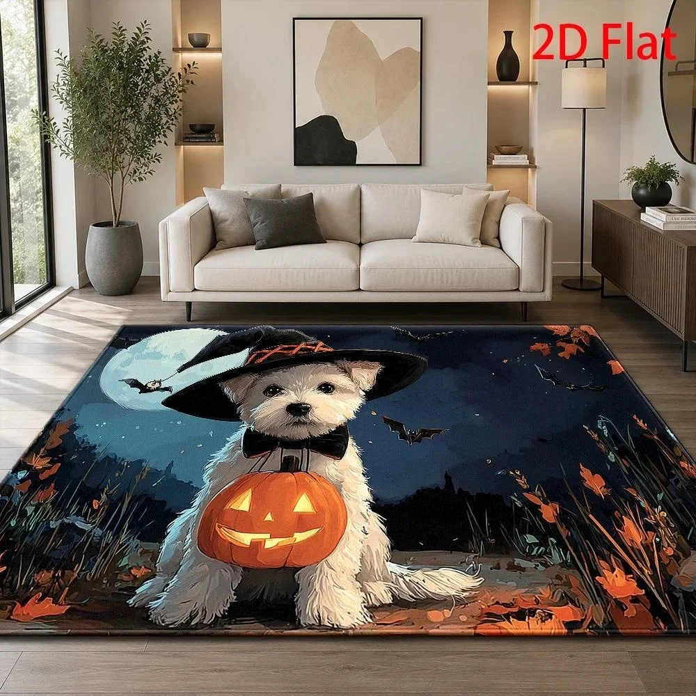 Rustic Wooden Plank Halloween Rectangle Area Rug,Pumpkin Maple Leaf Lantern Candle Bat Printed Floor Carpet