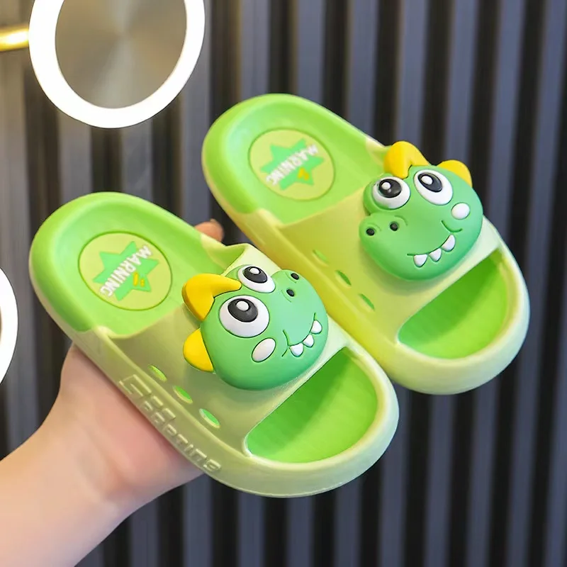 New Summer Children Slippers Cute Cartoon Dinosaur Bear Trim Sandals For Boys Girls Bathe Flip Flops Non-Slip Home Kids Shoes