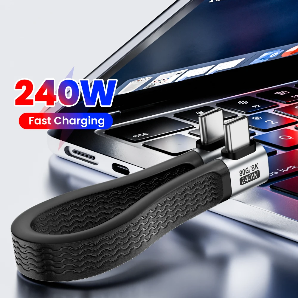 Cable de Datos USB4 de 80 Gbps, Cable Corto USB C a Tipo C con Conector en Ángulo, PD 240W, 8K 60Hz para iPhone 17, 16, 15 Pro Max, Samsung, Laptop, Tablet