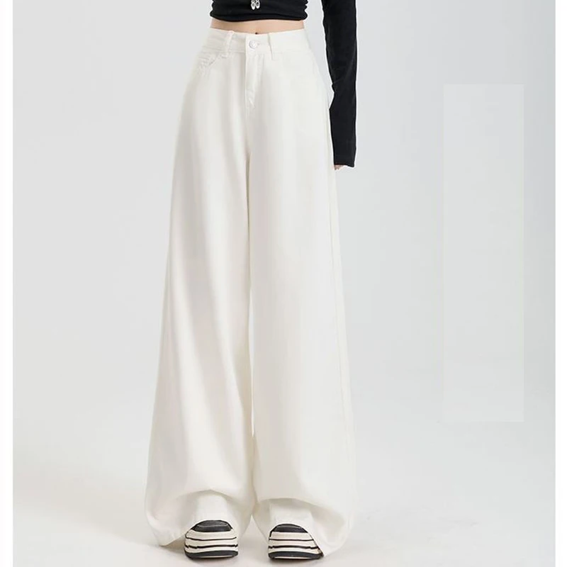 

Женские повседневные тонкие прямые джинсы, 2025 г., женские однотонные джинсовые брюки с высокой талией, классические корейские свободные брюки для девочек