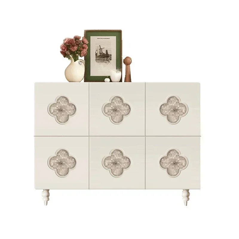 Light Luxury Deco rative Art Solid Wo od Ent rance Cabi net French Crea m Ho me Premiu m Cabine