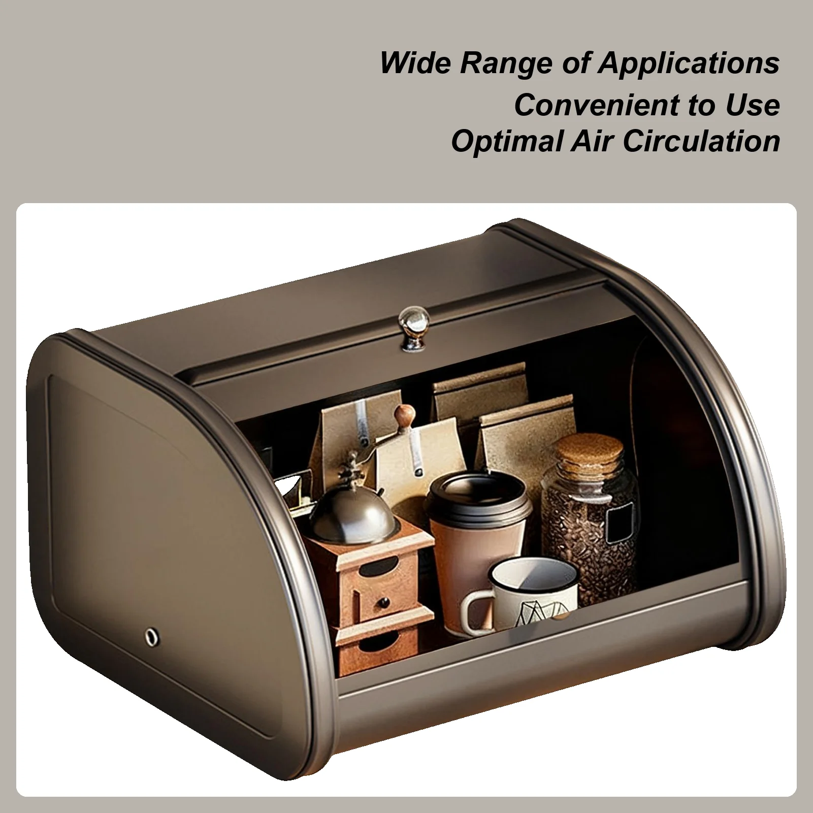 Bread Box For Kitchen Countertop Roll Top Container Small Items Organizer For Small Items Muffins Bakery Bread Kitchen