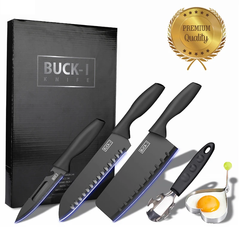 Kitchen knife set combination, high-end gift knife, household kitchen knife black blade fruit knife with omelette dish holder