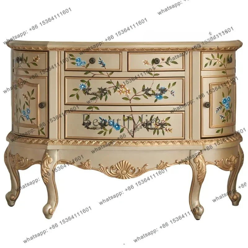 

European and American French entrance cabinet Semicircular engraved decoration living room Bedroom storage TV cabinet Solid wood