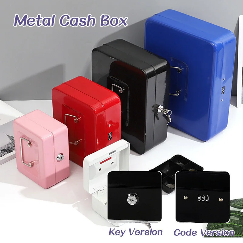 

Metal with Handle Key Combination Documents Cash Bank Cards Money Storage Boxes Household Safe Boxes with Plastic Compartment