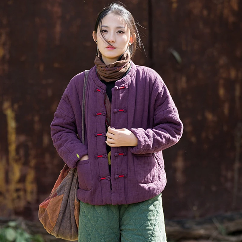 Chinesischen Stil Frauen Dicke Warme Stepp Mäntel Neue Ankunft 2025, Winter Vintage Einfarbig Weibliche Baumwolle Leinen Jacken M2098