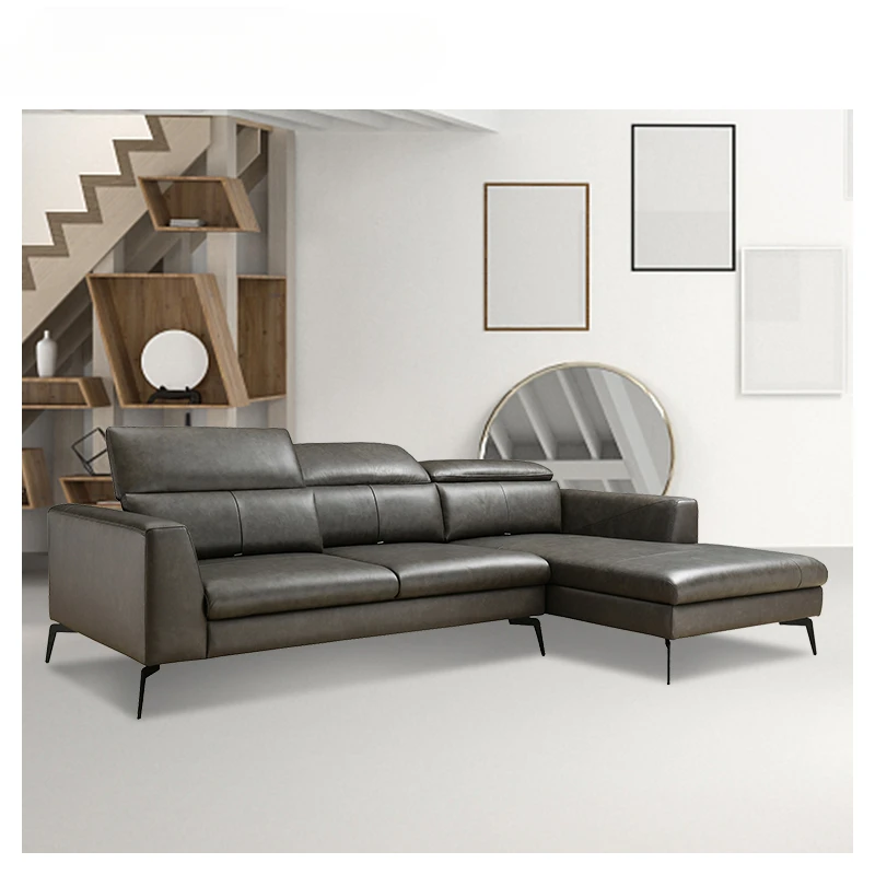 Modern L Shape Sectional Couch Sofa Living Room Apartment Adjustable Headrest Three Seat Leather Sofa Furniture Sofa Set