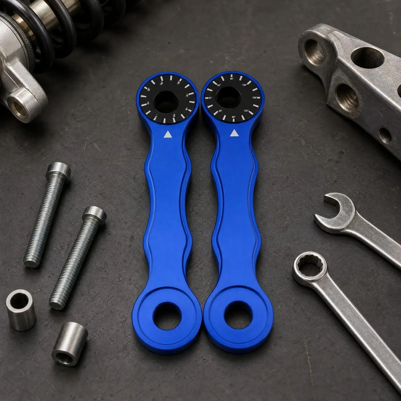 Chassis Lowering Link | Graduated Face with Index Markings, Motorcycle Lowering Link, for Garage Installation