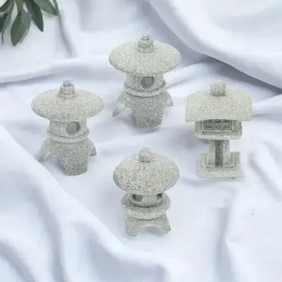 4 قطعة تمثال معبد مصغر فانوس الحجر الرملي الياباني ديكور المناظر الطبيعية الصغيرة حديقة زخرفة داخلي في الهواء الطلق #1