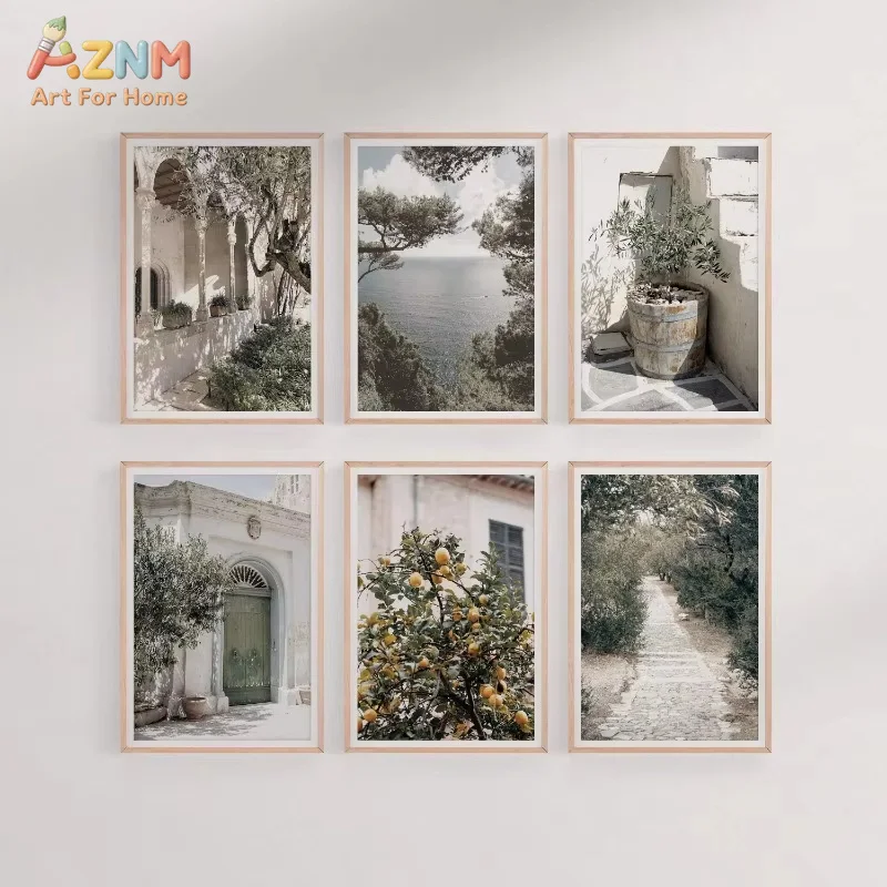 1/6 Stück, mediterranes Set mit 6 italienischen Olivenbäumen, Posterdruck, Vintage-Landhaus-Leinwandgemälde, Wandkunst für Bauernhaus-Dekoration