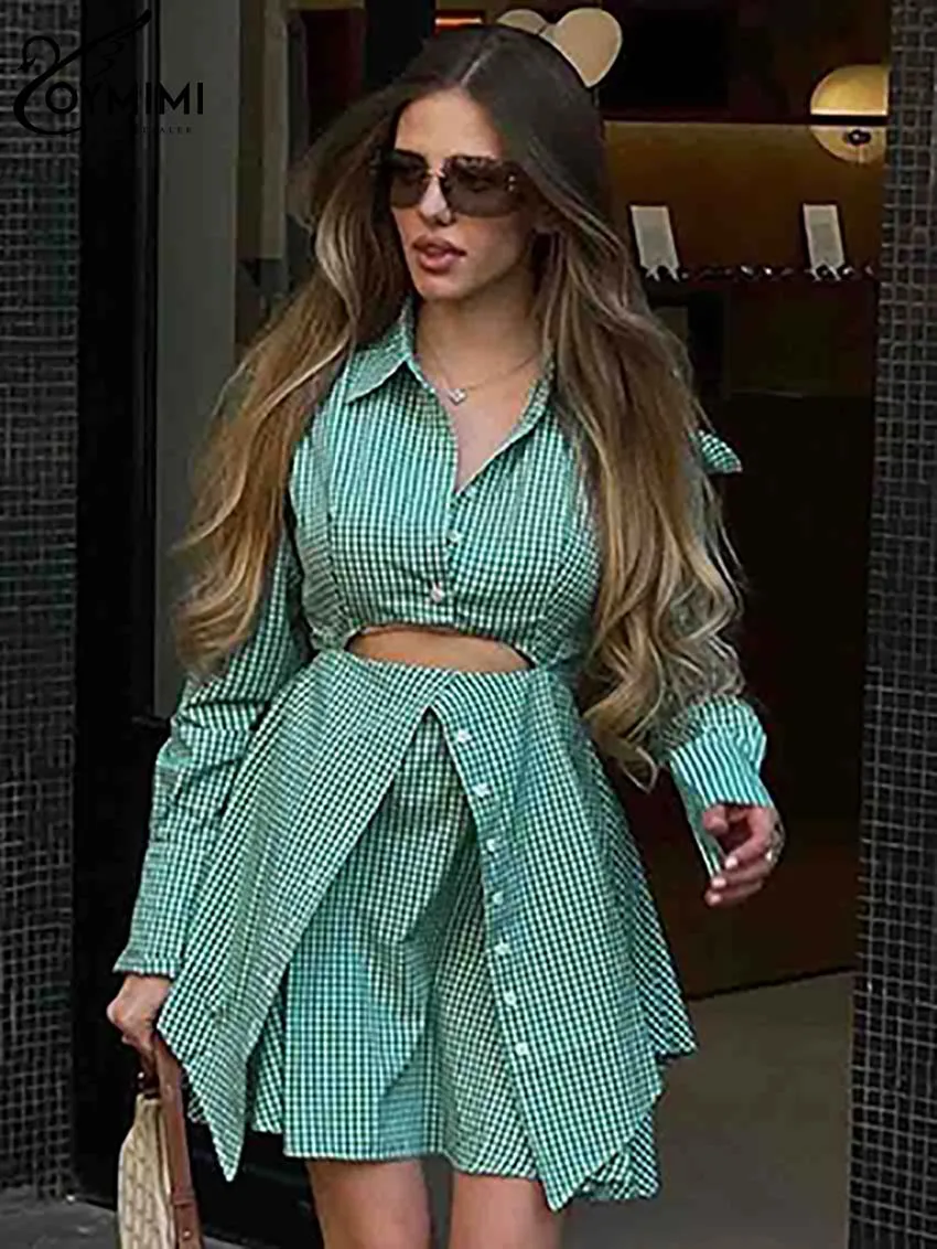 

Oymimi Casual White Dresses 2024 Women Fashion Three Quarter Sleeve Lace-Up Dresses Autumn High Waisted Loose Pleated Mini Dress