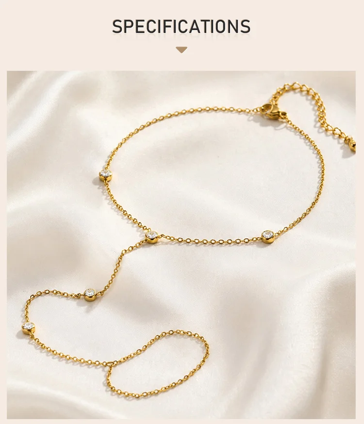 Edelstahl CZ-Fußkettchen 18K PVD Vergoldet Boho Urlaub Zierliches Barfuß Strand Fußschmuck – Detail 3