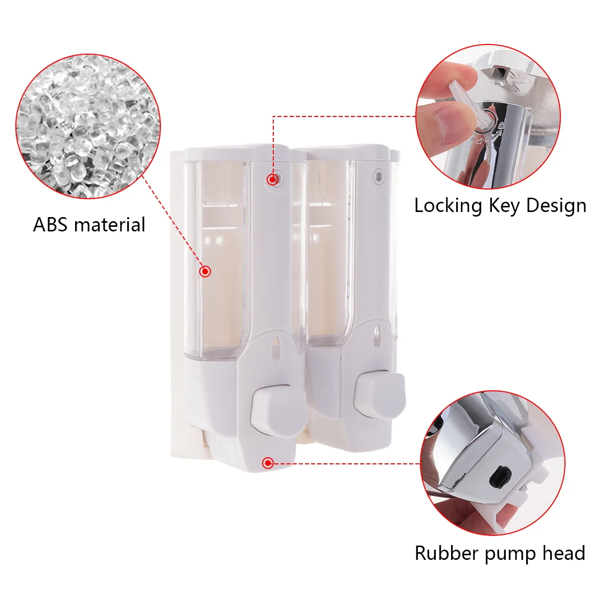 

Wall Mounted Soap Dispenser Shampoo Container Double Head ABS Material Large Capacity Bathroom Kitchen Home Office School