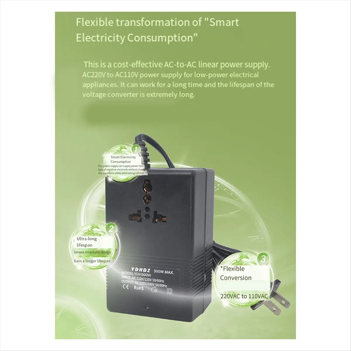 Super Sale 300W Voltage Converter Transformer 220V to 110V Steps Down Transformer 220V to 110V Travel Adapter Inverter US Plug