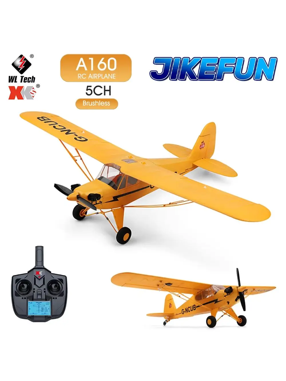 Wltoys XK A160 RC Flugzeug J3 Segelflugzeug 5CH 2.4G Ferngesteuertes Flugzeug 650mm Spannweite 3D6G Bürstenloser Motor Flugzeugspielzeug