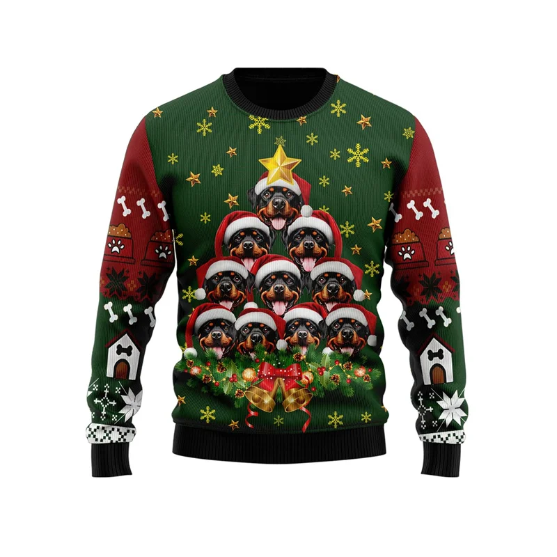 Fashion Dog Christmas Tree Pattern Sweatshirt Doberman Rottweiler Sportswear Welsh Corgi Husky Unisex Long Sleeve Sweater Y2k