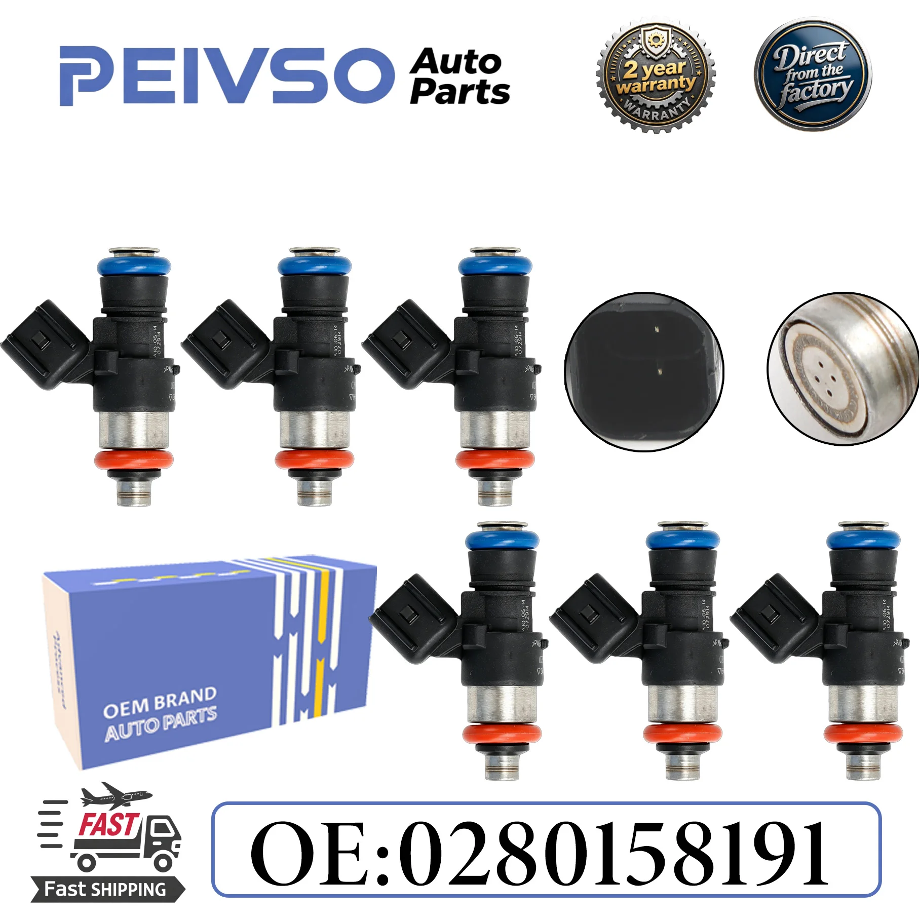 PEIVSO 6PCS 0280158191 Fuel Injectors For Ford Explorer Taurus FLEX 3.5L 2011-2017 FJ1116 BR3E9F593F5A BR3Z9F593B Auto Parts