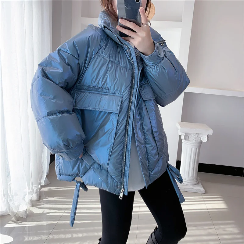 Stand New Winter Women Collar waterproof Glossy Coat 90% White Duck Down Parkas Thickness Warm Snow Outwear