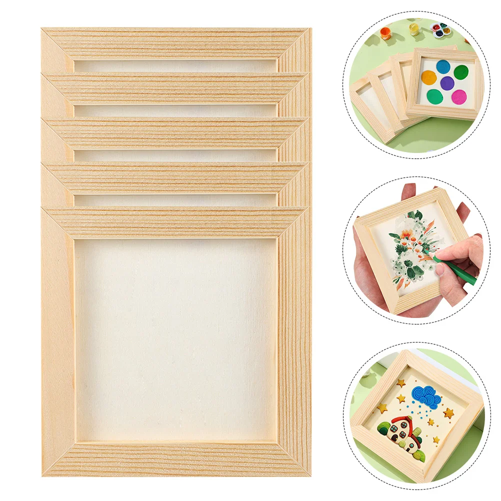 8 Pcs Crafts Clay Picture Frame Photo Child Kids 6x4 Wood Painting Wooden Frames