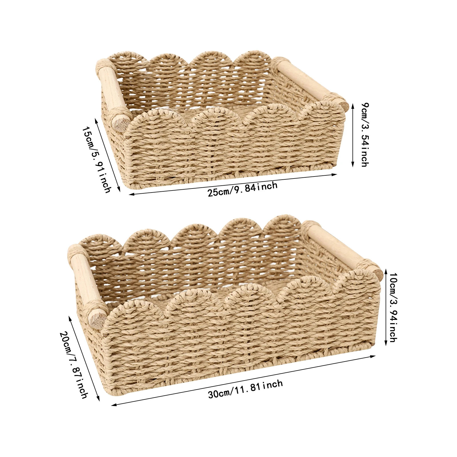 Toilet Paper Storage Basket, Scalloped Edge Shelves Basket for Organizing for Over Toilet Tank Storage, Home Decor Baskets for Shelf, Countertop, Living Room, Bedroom, Handwoven, Beige