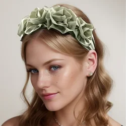 AWAYTR New Handmade Rose Fabric Headband Women's Retro Hair Bands Artificial Flower Elegant Hairband Hair Accessories