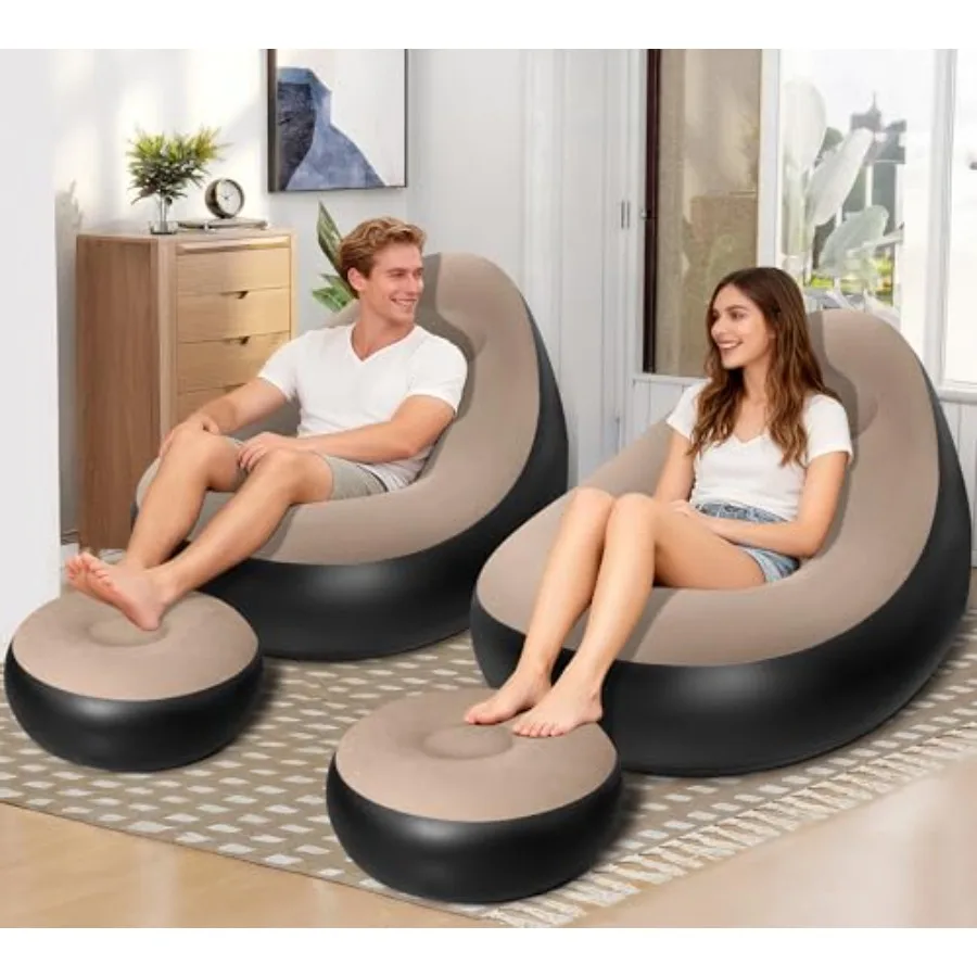 

Inflatable Chair for Adults, Portable Inflatables Chairs with Ottoman, Flocked Surface inflatables Couch, Waterproof Blow Up ch