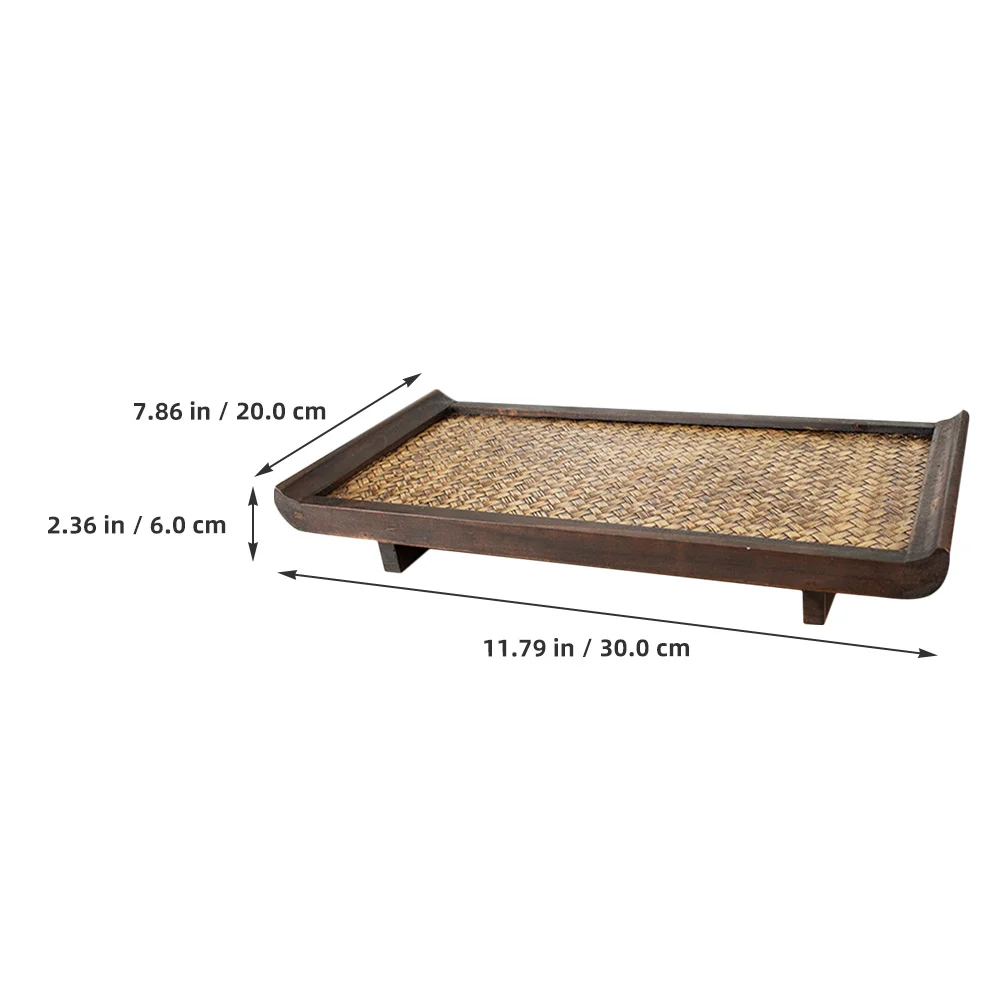 

Wooden Wicker Serving Tray Rectangular Food Tea Cup Snack Fruit Bread Dessert Tray For Coffee Table Party Hotel Beauty