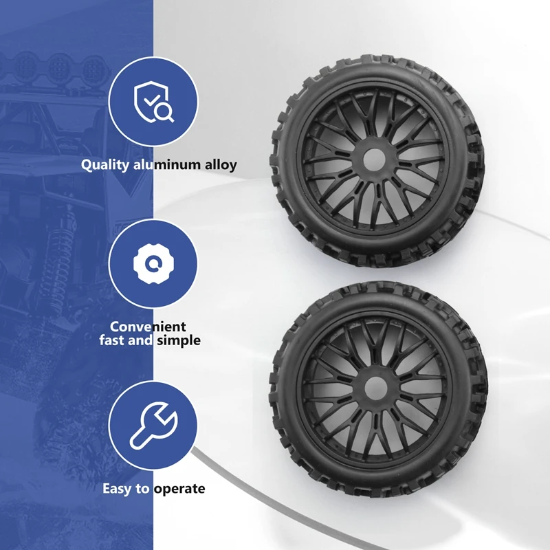 ●4Pc RC Wheels and Tyres with Hex 17mm Wheels Rims 1/8 Scale Off-Road Car for 1:8 RC On-Road Car