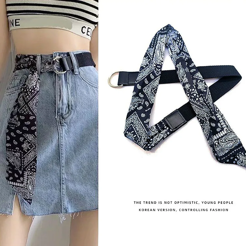 

Canvas scarf belt for women fashionable and versatile decorative jeans with double buckle personalized belt dress waistband