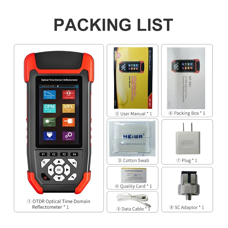 NOYAFA NF-981 8in1 جهاز اختبار الألياف البصرية OTDR مقياس الطاقة الضوئية كاشف الأخطاء مع OPM VFL OLS خريطة الحدث كابل إيثرنت متعدد