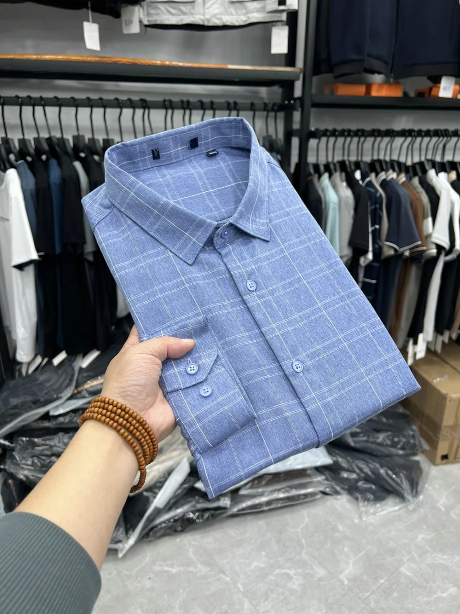 

Busin Commute Men's Long Sve irt Basic Sle Cheered Pattern Casual Faion Polyester Blend Stand Fit Spring Wear